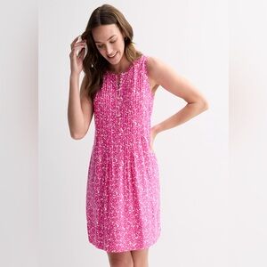 Sonoma NWT Size L Pink Ditsy Floral Pocket Sleeveless Pintuck Mini Dress